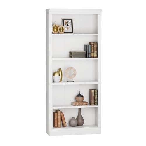 Image of Furniwell Bookcase Bookshelves, 5-Shelf Tall Bookcase 71 inch Wood Open Display Floor Bookshelf, Large Storage Organizer for Library, Bedroom, Living Room (White)