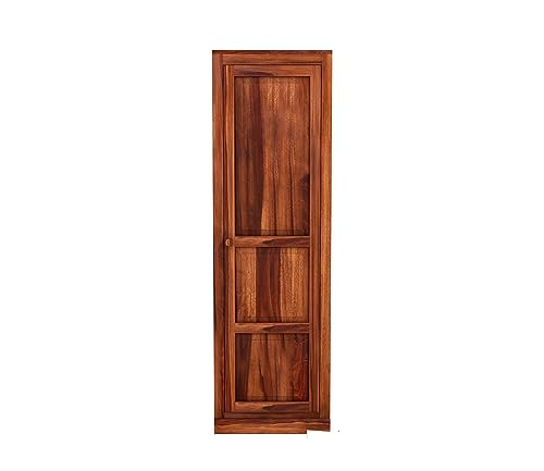 Image of Sheesham Wood Wooden Single Door Wardrobe Organizer for Clothes | - Solid Wood Almirah with 2 Drawers, 2 Shelves with Hanging Space - Cupboard for Large Bedroom (Design 3)