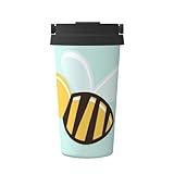 BKDODKS Isolierter Kaffeebecher mit Cartoon-Bienen-Motiv, Edelstahl, Reisebecher, Arbeit, Zuhause, heiße und kalte Wasserflasche