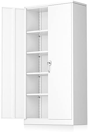 Atripark White Metal Storage Cabinet, 72" Locking Cabinet with Doors and 4 Shelves, Tool Cabinet Large Tall Lockable Office Cabinet with Lock and 2 Keys Steel Cabinet for Home, Laundry Room