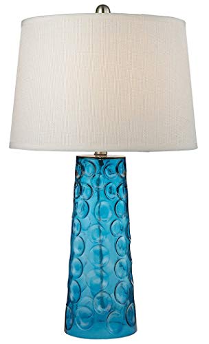 ELK Lighting Hammered Glass LED Table Lamp in Blue with Pure White Linen Shade, 15"L x 15"W x 27"H