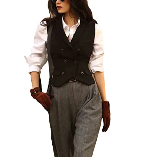 Chaleco de tweed para mujer en verde militar de lana espiga talla L