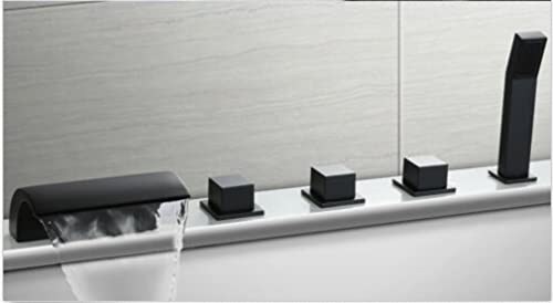 Robinetterie de baignoire à 5 trous en laiton massif noir mat design cascade de luxe pour spa