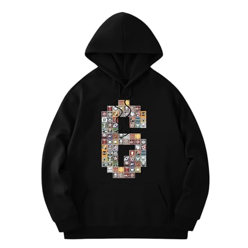 NEKO MENA Six Rainbow Siege Operator Icons Graphic Hoodie, Black Heavyweight Cotton Casual Pullover...