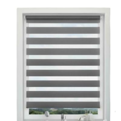 Day & Night Zebra/Vision Roller Blind Easy Fit Dual Layered Horizontal Window Shade Blinds (114cm(45") X 165cm (65"), Grey)