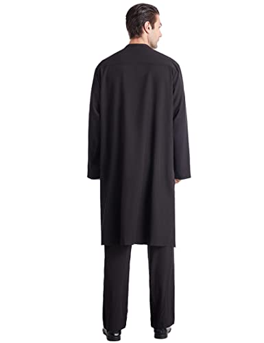 Thobe for Men Islamic Clothing Moroccan Kaftan Muslim Clothes 2 Piece Set3