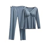 PootRy Maternity Nursing Pyjamas Set Deep V-Neck Long Sleeve Warm Soft Sleepwear Breastfeeding Loungewear Pjs Pregnant,C,M