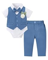 ZOEREA Baby Jungen Gentleman Anzug, Kleinkind Hochzeit Taufe Festliche Kurzarm Strampler Hemd + Fliege + Weste + Korsage + Hosenträge Stil 2 Blau, 0-3 Monate