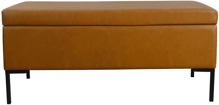 Miniatura 5 de HomePop Bancos de almacenamiento de patas de metal grandes y modernos de 18.5 pulgadas, cuero sintético marrón