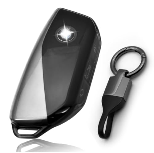 Image of JVCV Soft TPU Transparent Cover Compatible with BMW 2023 New 7 Series 740i 760i X1 X7 XM IX I7, X5 smart Key (Transparent Black Style B)