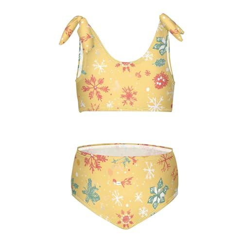 KLL Merry Christmas Snowflake Red Green Girls' 2 Piece Bikini Sets Scoop Neck Swimming Swimsuit Bathing Suit