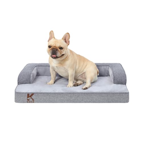 KSIIA Large Dog Bed Waterproof Orthopedic Dog Sofa Bed with U-Shape Bolster, Removable Washable Cover and Non-Slip Bottom, Grey, 88x55x15cm