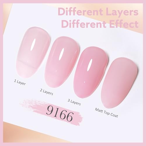 Image of CANNI Jelly Nude Pink Gel Nail Polish, 1Pcs Milky Light Pink Gel Polish Sheer Clear Light Pink Translucent Color Soak Off U V Nail Manicure Salon DIY