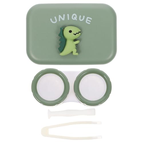 LABRIMP Estuche para Lentes de Contacto Portátil Diseño de Dibujos Animados, Caja de Almacenamiento Ligera de PU Verde, Adecuado para Llevar en Bolsas y Mantener Lentes Limpias