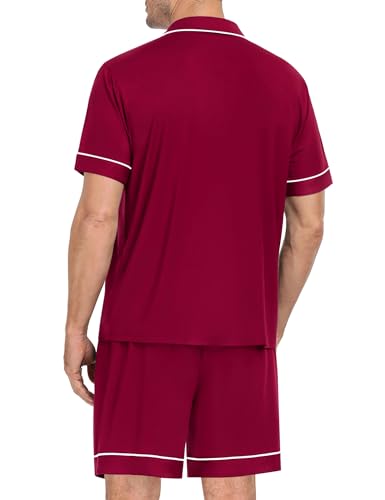 Image of SWOMOG Mens Pajama Set Short Sleeve 2 PCS Sleepwear Button Down Soft Loungewear Modal Set Pj Set with Pockets S-3XL