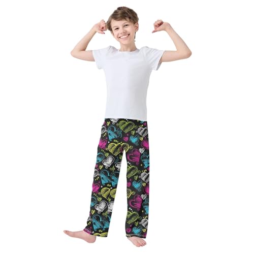 Love Heart Graffiti Pattern Boys Long Pants Soft Trousers Elastic Waist Kids Lounge Bottoms with Pockets S-XL2