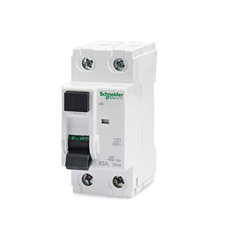 Image of Schneider Electric Acti9 xID RCCB 63A 2-Pole 30mA AC Type (A9N16208) | Residual Current Circuit Breaker for Electric Shock & Fire Protection | DIN Rail Mount | IEC /EN Certified | White