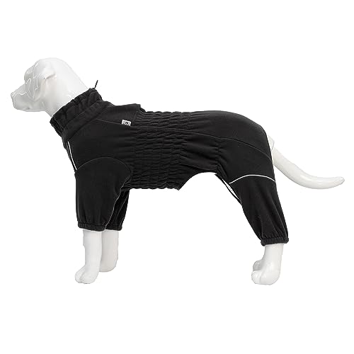 Warm Coat, Windproof Jacket for Small to Large Dogs 4-Legged Fleece Winter Coat with Zippered Closure - Black, XL