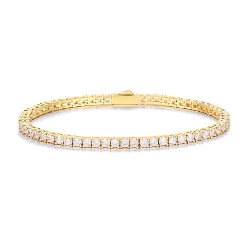 SZJINYU 316L Stainless Steel Moissanite Tennis Bracelet for Women Men 3/4/5MM D Color VVS1 Round Lab Created Moissanite Tennis Chain Bracelets Jewelry Gift (4MM Gold 7.5inch)