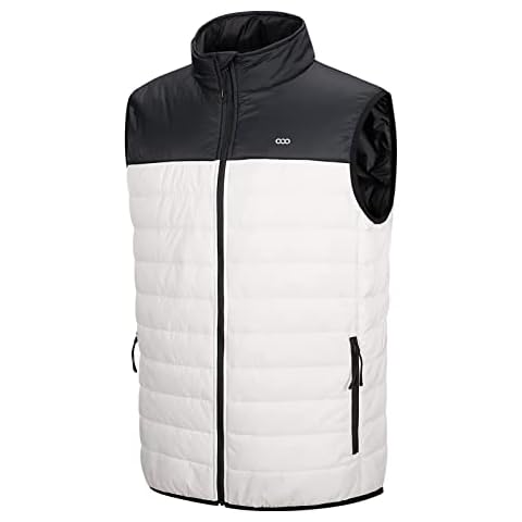 33,000ft Men's Lightweight Gilet, Packable Quilted Puffer Padded Vest Outerwear, Body Warmer Windproof Sleeveless Jacket for Golf Running Hiking Horse Riding White+Black L Cover