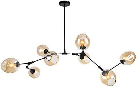 AMNOUR Chandelier E27 Nordic Glass Ball Chandelier Adjustable Height,Matte Black Sputnik Chandelier,E26 Metal Hand Blow Branches Pendant Light,79" Mid Century Globe Light Fixtures