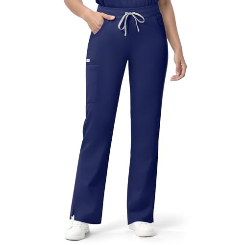 Image of Women's 7-Pocket Scrub Pants - Straight Leg, Mid-Rise, Drawstring | Soft stretch knit Mid-rise drawstring Side slits Wrinkle-resistant Machine washable For nurses /doctors /vets