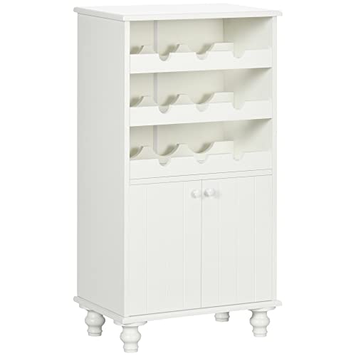 HOMCOM Meuble Porte Bouteilles casier à vin capacité 9 Bouteilles avec Placard 2 Portes - 50 x 30 x 90 cm - Blanc