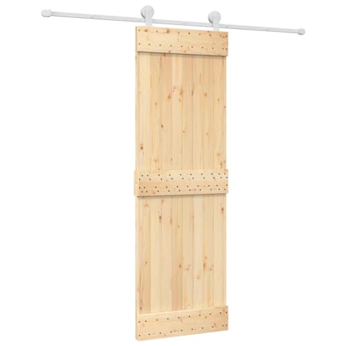 vidaXL Puerta corredera con herrajes madera maciza de pino 70x210 cm, puerta interior, puerta corredera interior, puerta corredera de establo