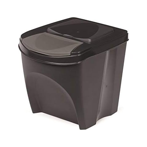 KrysGo 20 Litre Large Stackable Recycling Sorting Colour Coded Plastic Bins with Hinged Lids (Black) Cover