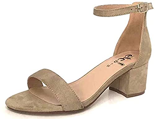 Charles Albert Women's Open Toe Block Heel Pumps, Wide Width Ankle Strap Sandal, Taupe, 9