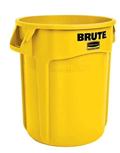 Image of Rubbermaid Commercial Products BRUTE Heavy-Duty Round Trash /Garbage Can, 20-Gallon, Yellow, Outdoor Waste Container for Landscapers /Construction /Restaurants /Back of House /Offices /Warehouses, Pack of 6