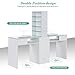 BarberPub Double Manicure Table for Storage, Beauty Nail Desk with Glass, Modern Nail Salon Makeup Station, Functional Manicure Workstation, Spa Equipment with Drawers & Shelves 2666 (White)
