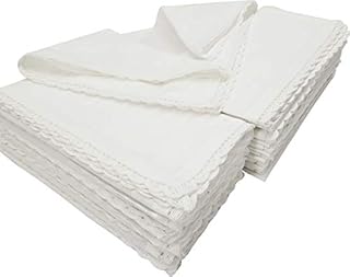 Linen Clubs Pack of 12 Pieces,100% Cotton,20" Square(50 cm x 50 cm) Oversized,White Solid Dinner Napkin with Decorative Crochet Lace attached. Luxurious items
