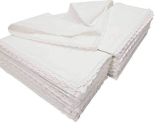 Linen Clubs Serviettes de table blanches carrées en 100 % fibres de coton 51 cm avec dentelle crochetéeArticles de luxe à un prix abordable, Coton, blanc,...