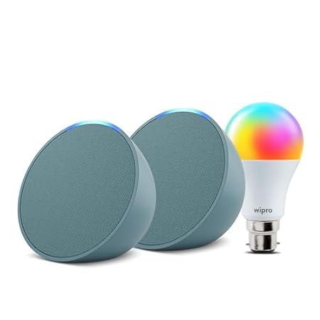 Image of Amazon Echo Pop (Green) gift twin pack with Wipro 9W Simple Setup LED Smart Color Bulb and Alexa | with Smart Home controls