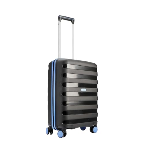 Image of Police Primex Bi-Color Trolley Bag 20 Inch | Hard PP Check-in Suitcase with TSA Lock & 8 Spinner Wheels | Lightweight Travel Luggage for Men & Women | Black /Blue (Small)