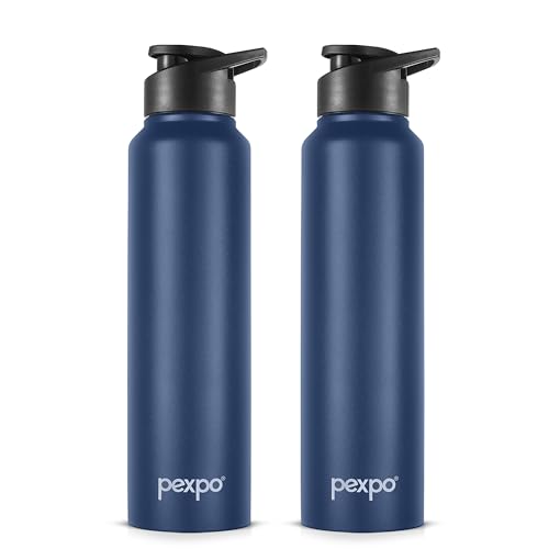 Go24 pexpo Chromo ISI Certified Stainless Steel Sports/Fridge Sipper Water Bottle, 750ml, Denim Blue Pack of 2 | BPA Free | Water Bottle for Office, Gym, School, Yoga, Trekking, Men, Women and Kids