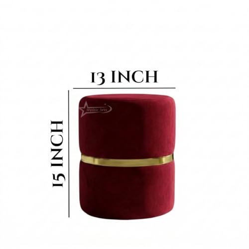 Image of Round Single Strip Upholstered Stool Living Room Foot Rest Linen Fabric Padded Seat Pouf Ottoman Office Stool RED
