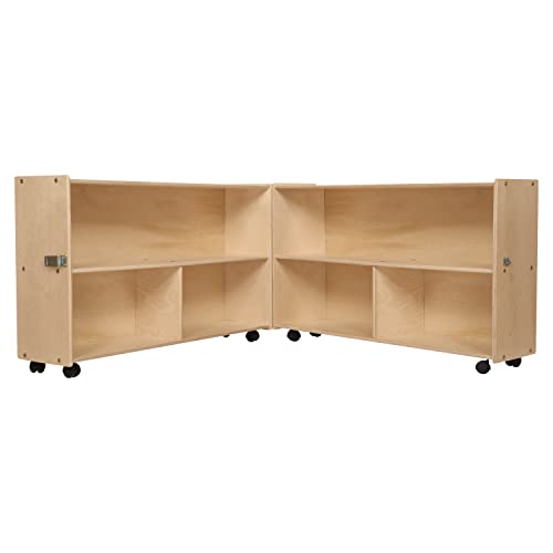 Contender Store & Fold Lockable Storage Cabinet with Casters, Horizontal Storage Unit for Classroom, Office, Home in Natural Wood Finish - Made in USA