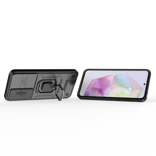 Image of TPU+PC Camshield Pro Case With Slide Camera Protection And Ring Stand Bumper Back Case Cover For Samsung Galaxy A35 5G (Black)