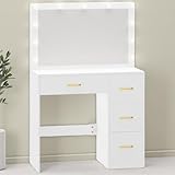 DWVO Makeup Vanity with Lighted Mirror, Vanity Desk with Power Strip