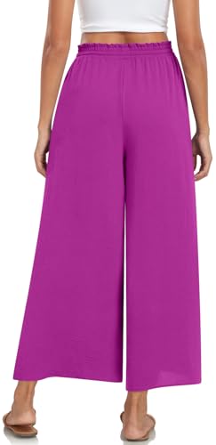 Bestbee Womens Plus Size Palazzo Pants Dressy Casual Wide Leg Slacks Elastic Waist Business Flowy Pants with Pockets, 3XL, Dragon-Fruit Color3