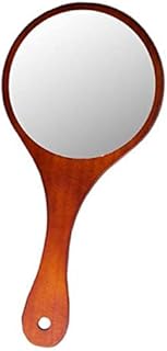 Xiaojikuaipao 4 x Espejo cosmético de mano portátil de madera con asa para el viaje a casa, color marrón oscuro