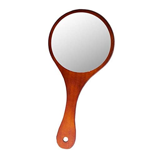 Espejo de mano portátil de madera con mango redondo
