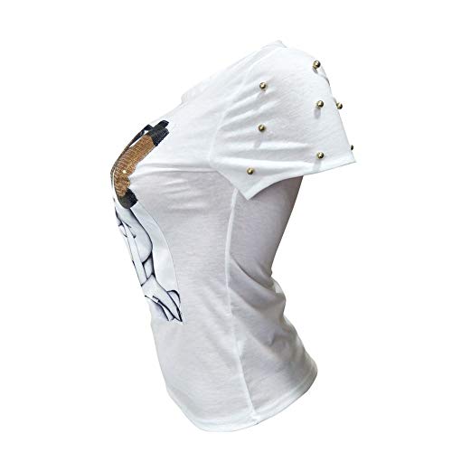 PESION Womens Short Sleeve T-Shirt Sequined Tops O-Neck Funny Graphic Tees Blouse