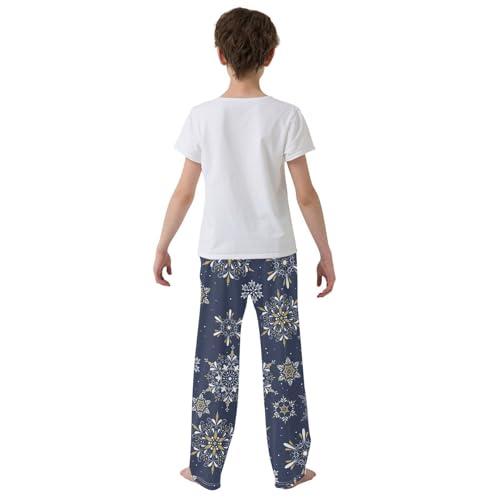 Boys' Pants Blue Elegant Snowflake Christmas Long Bottoms Jogger Pants Elastic Waist Trousers with Pockets S-XL3