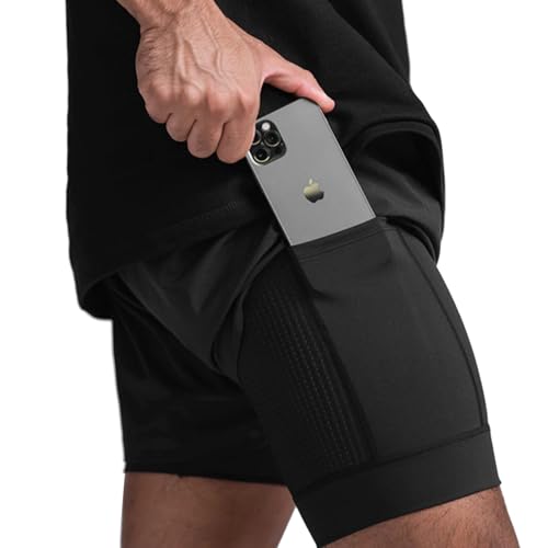 Mens 2 in 1 Workout Running Shorts with Liner Quick Dry Athletic ...