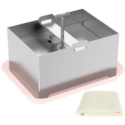 OKYMOTOR Tofu Press, DIY Tofu Maker Stainless Steel with Presser Towel & Drip Tray for Firm or Extra Firm Homemade Tofu Without Crack, Effortless Removing Water from Silken in 10-30 Mins.