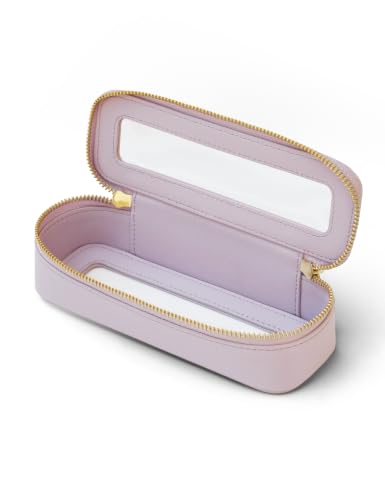 Popvibe Clear Makeup Bag Travel Cosmetic Case Transparent Toiletry Bag with Zipper, Portable Make Up Organizer Traveling Compact Car Bag for Essentials, Purple, Slim