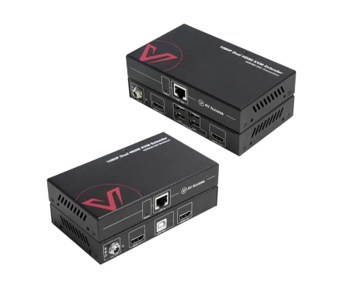 AV Access Dual Monitor HDMI KVM Extender LAN Ethernet RJ45 Over Cat5e/6/6a/7 Cable bis zu1080p@60Hz 60m, Zero Latency Extended Dual View, 4 USB 2.0 Ports für Tastatur/Maus, HDCP 1.4, PoC, 1 in 2 Out